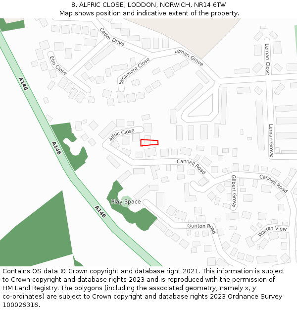 8, ALFRIC CLOSE, LODDON, NORWICH, NR14 6TW: Location map and indicative extent of plot