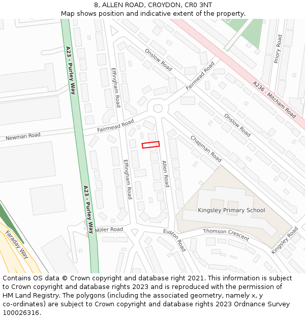 8, ALLEN ROAD, CROYDON, CR0 3NT: Location map and indicative extent of plot