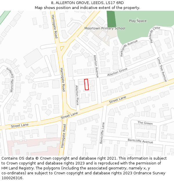 8, ALLERTON GROVE, LEEDS, LS17 6RD: Location map and indicative extent of plot