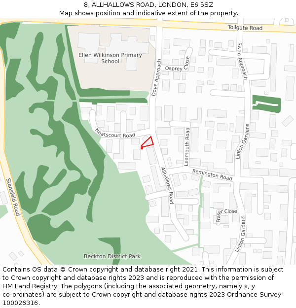 8, ALLHALLOWS ROAD, LONDON, E6 5SZ: Location map and indicative extent of plot