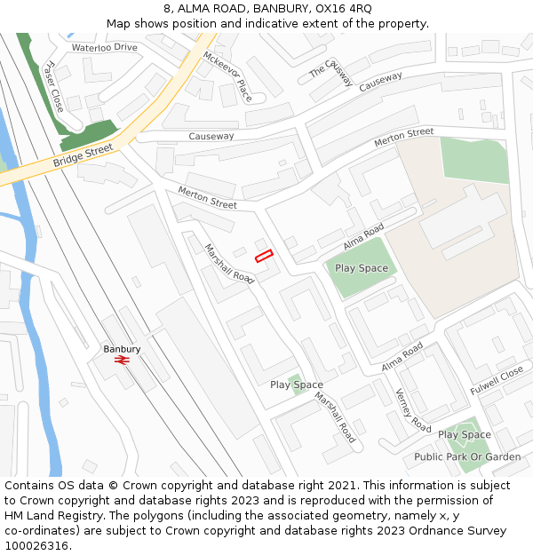 8, ALMA ROAD, BANBURY, OX16 4RQ: Location map and indicative extent of plot