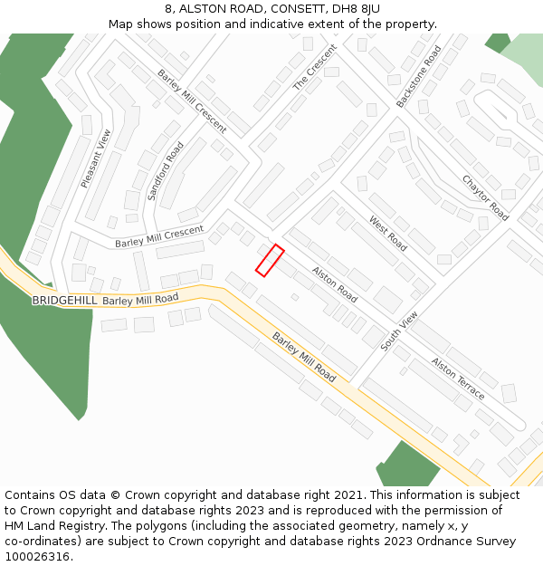 8, ALSTON ROAD, CONSETT, DH8 8JU: Location map and indicative extent of plot