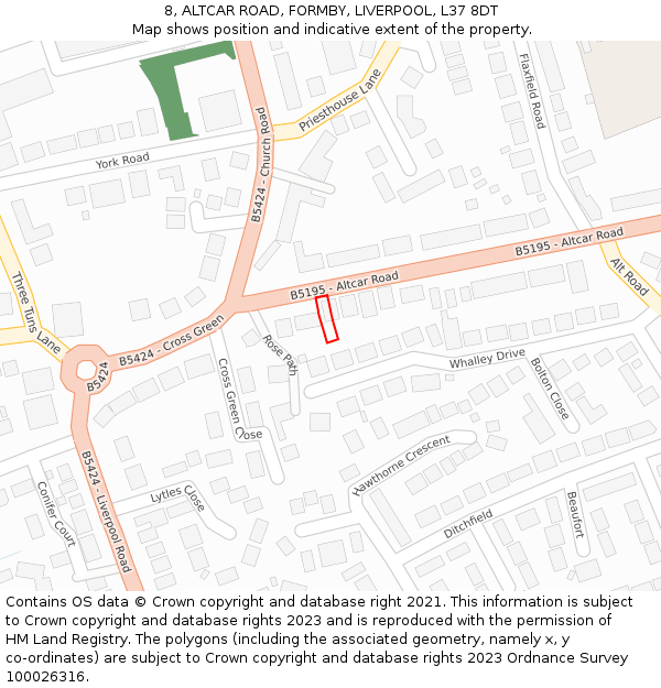 8, ALTCAR ROAD, FORMBY, LIVERPOOL, L37 8DT: Location map and indicative extent of plot