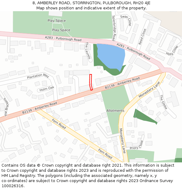 8, AMBERLEY ROAD, STORRINGTON, PULBOROUGH, RH20 4JE: Location map and indicative extent of plot