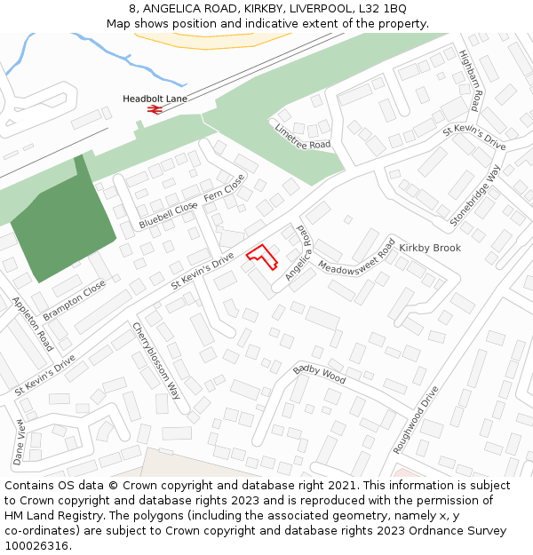 8, ANGELICA ROAD, KIRKBY, LIVERPOOL, L32 1BQ: Location map and indicative extent of plot