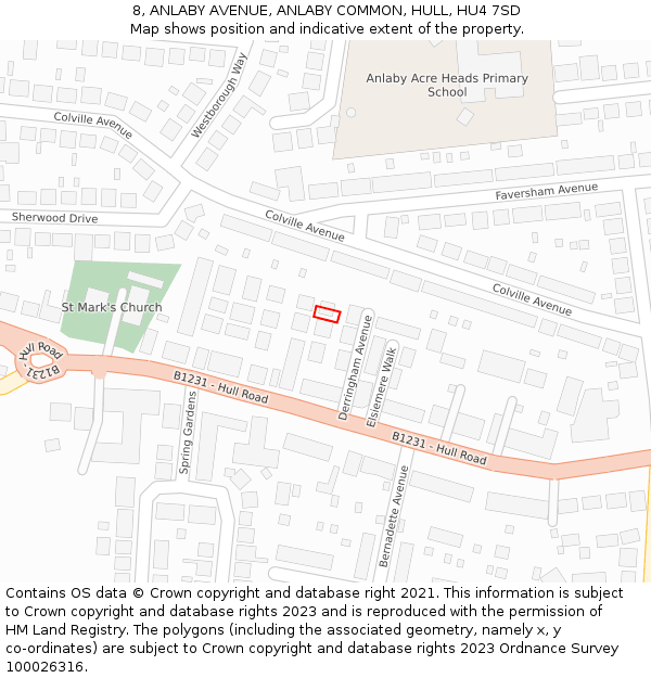8, ANLABY AVENUE, ANLABY COMMON, HULL, HU4 7SD: Location map and indicative extent of plot