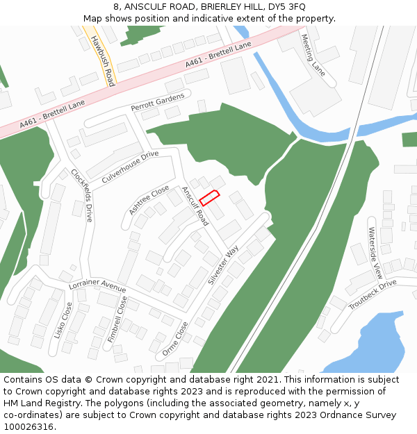 8, ANSCULF ROAD, BRIERLEY HILL, DY5 3FQ: Location map and indicative extent of plot