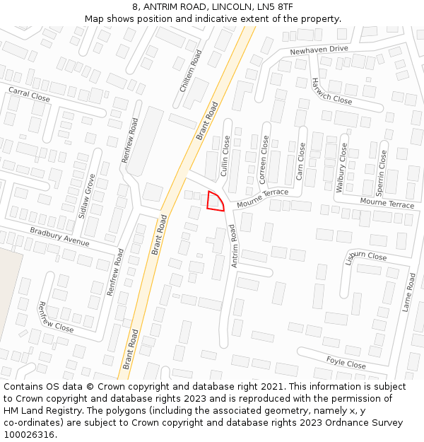 8, ANTRIM ROAD, LINCOLN, LN5 8TF: Location map and indicative extent of plot