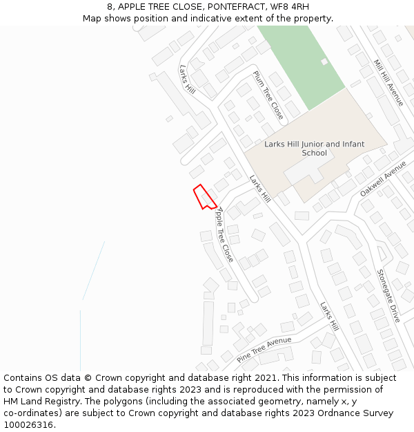 8, APPLE TREE CLOSE, PONTEFRACT, WF8 4RH: Location map and indicative extent of plot