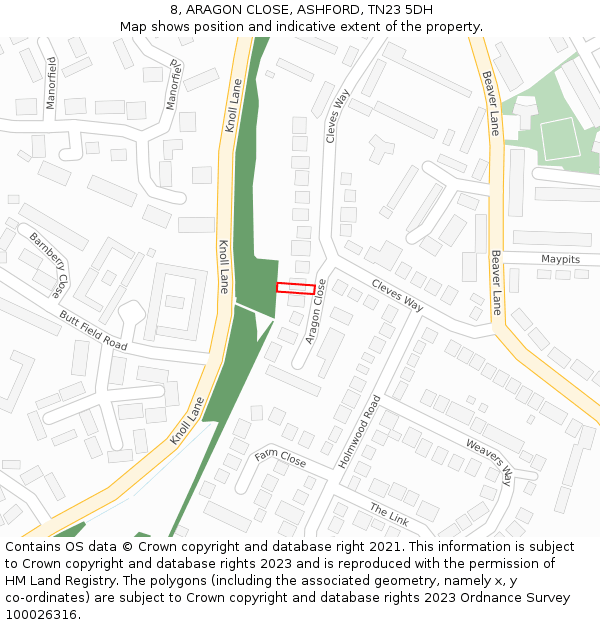 8, ARAGON CLOSE, ASHFORD, TN23 5DH: Location map and indicative extent of plot