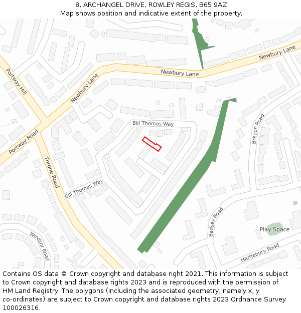 8, ARCHANGEL DRIVE, ROWLEY REGIS, B65 9AZ: Location map and indicative extent of plot
