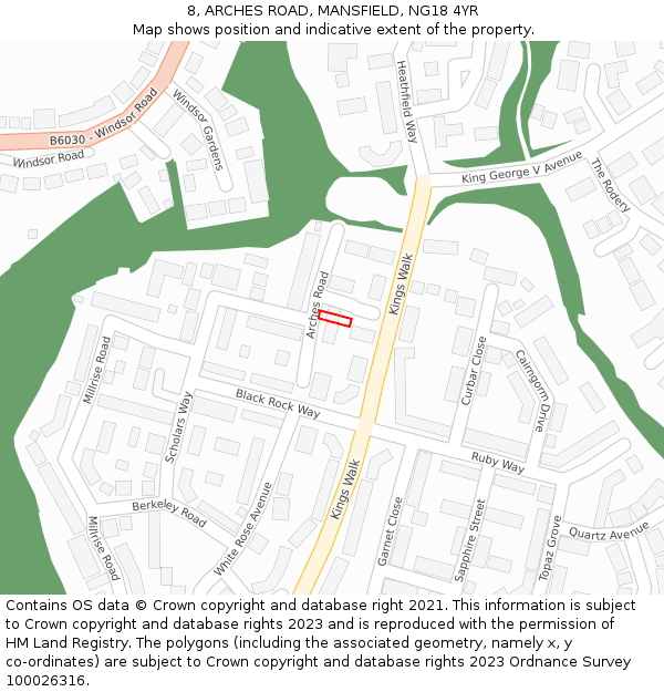 8, ARCHES ROAD, MANSFIELD, NG18 4YR: Location map and indicative extent of plot
