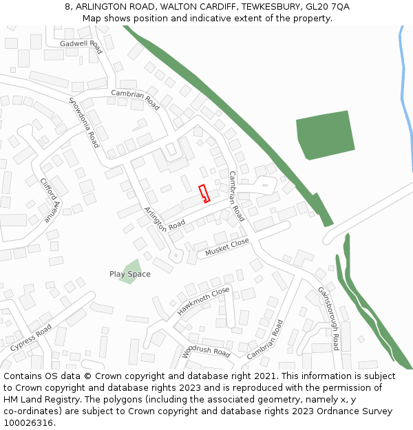 8, ARLINGTON ROAD, WALTON CARDIFF, TEWKESBURY, GL20 7QA: Location map and indicative extent of plot