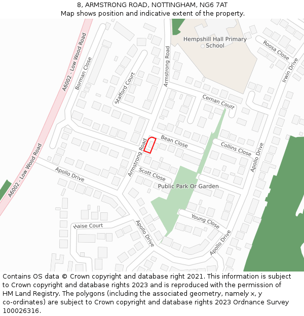 8, ARMSTRONG ROAD, NOTTINGHAM, NG6 7AT: Location map and indicative extent of plot