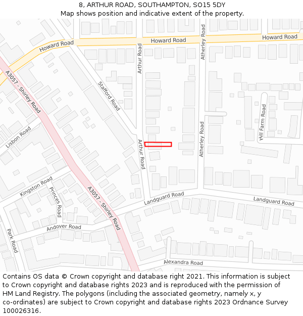 8, ARTHUR ROAD, SOUTHAMPTON, SO15 5DY: Location map and indicative extent of plot