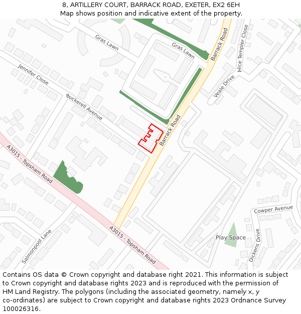 8, ARTILLERY COURT, BARRACK ROAD, EXETER, EX2 6EH: Location map and indicative extent of plot