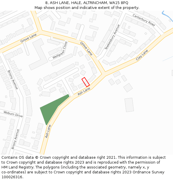 8, ASH LANE, HALE, ALTRINCHAM, WA15 8PQ: Location map and indicative extent of plot