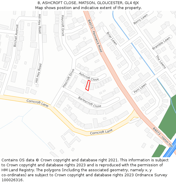 8, ASHCROFT CLOSE, MATSON, GLOUCESTER, GL4 6JX: Location map and indicative extent of plot