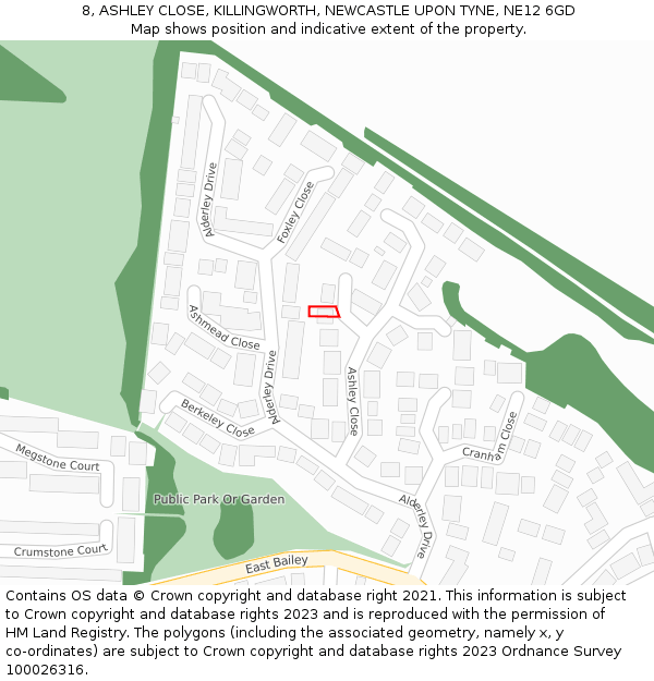 8, ASHLEY CLOSE, KILLINGWORTH, NEWCASTLE UPON TYNE, NE12 6GD: Location map and indicative extent of plot