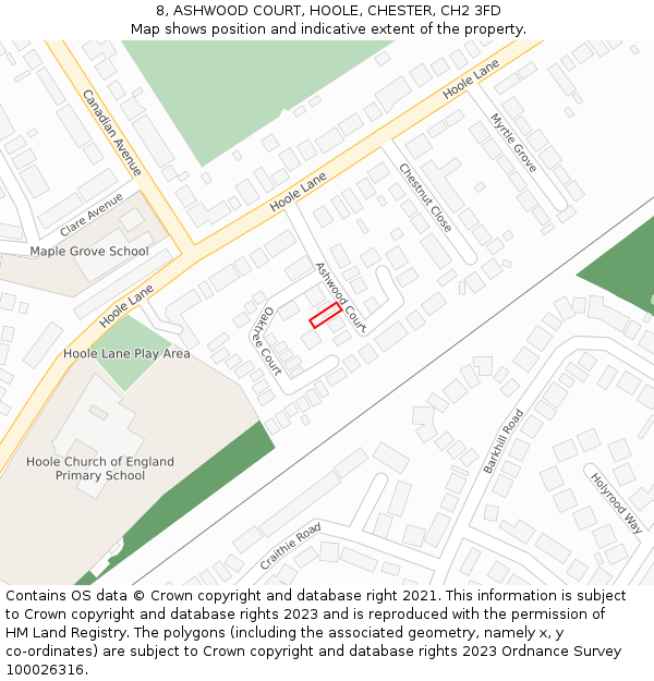 8, ASHWOOD COURT, HOOLE, CHESTER, CH2 3FD: Location map and indicative extent of plot