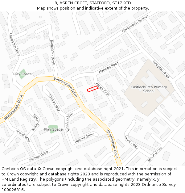 8, ASPEN CROFT, STAFFORD, ST17 9TD: Location map and indicative extent of plot