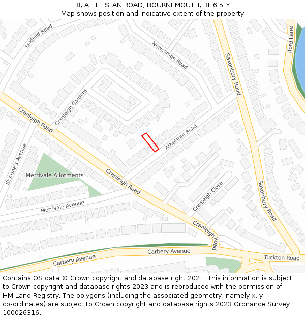 8, ATHELSTAN ROAD, BOURNEMOUTH, BH6 5LY: Location map and indicative extent of plot