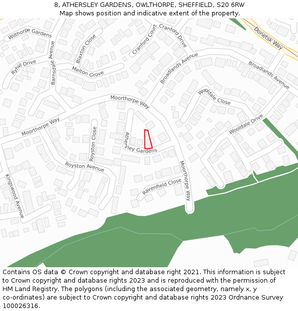 8, ATHERSLEY GARDENS, OWLTHORPE, SHEFFIELD, S20 6RW: Location map and indicative extent of plot