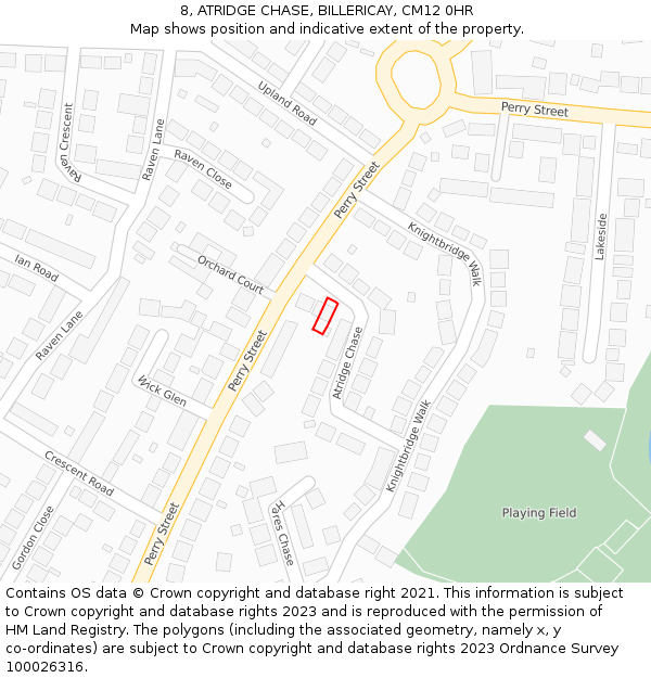 8, ATRIDGE CHASE, BILLERICAY, CM12 0HR: Location map and indicative extent of plot