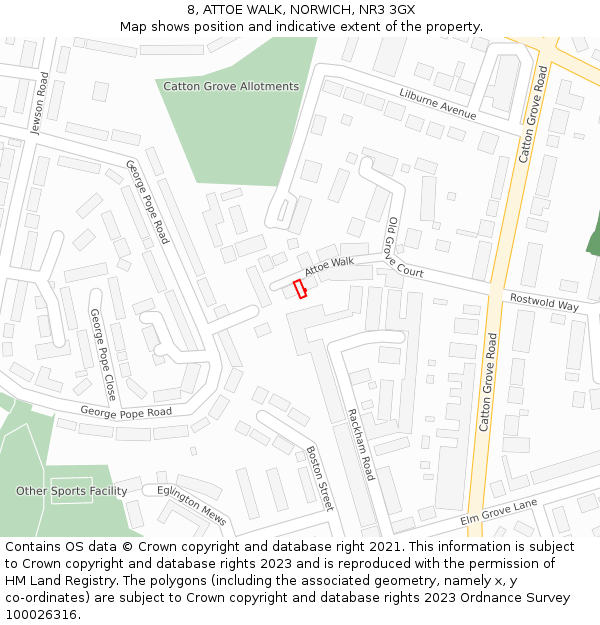 8, ATTOE WALK, NORWICH, NR3 3GX: Location map and indicative extent of plot