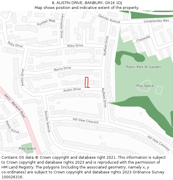 8, AUSTIN DRIVE, BANBURY, OX16 1DJ: Location map and indicative extent of plot