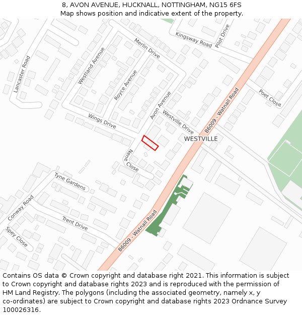 8, AVON AVENUE, HUCKNALL, NOTTINGHAM, NG15 6FS: Location map and indicative extent of plot