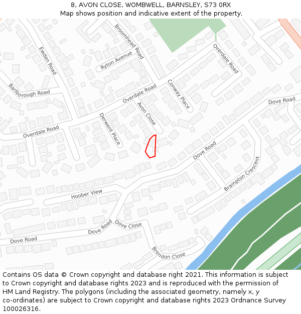 8, AVON CLOSE, WOMBWELL, BARNSLEY, S73 0RX: Location map and indicative extent of plot