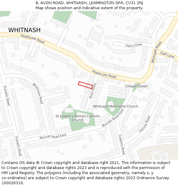 8, AVON ROAD, WHITNASH, LEAMINGTON SPA, CV31 2NJ: Location map and indicative extent of plot