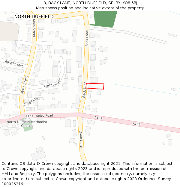 8, BACK LANE, NORTH DUFFIELD, SELBY, YO8 5RJ: Location map and indicative extent of plot