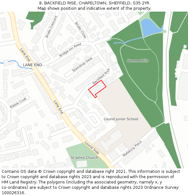 8, BACKFIELD RISE, CHAPELTOWN, SHEFFIELD, S35 2YR: Location map and indicative extent of plot