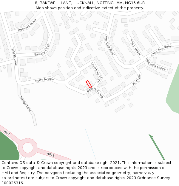 8, BAKEWELL LANE, HUCKNALL, NOTTINGHAM, NG15 6UR: Location map and indicative extent of plot