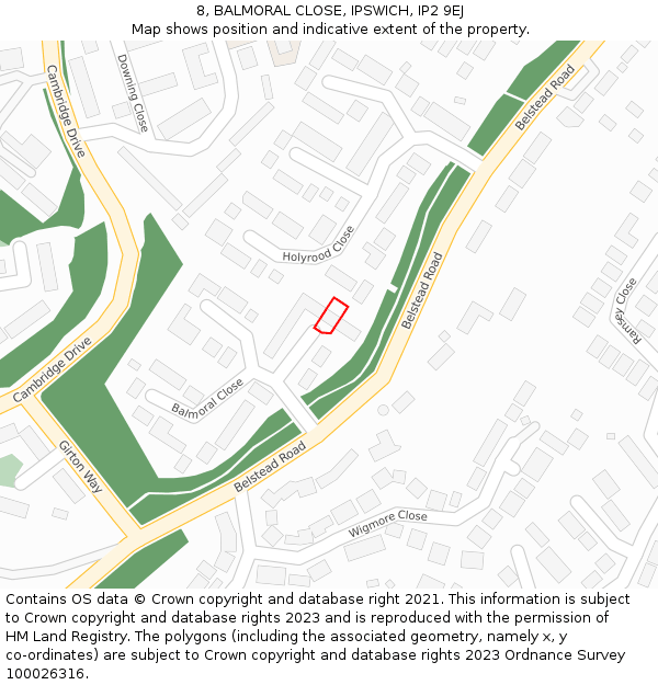 8, BALMORAL CLOSE, IPSWICH, IP2 9EJ: Location map and indicative extent of plot