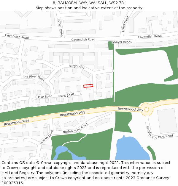 8, BALMORAL WAY, WALSALL, WS2 7RL: Location map and indicative extent of plot