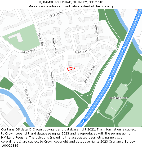 8, BAMBURGH DRIVE, BURNLEY, BB12 0TE: Location map and indicative extent of plot