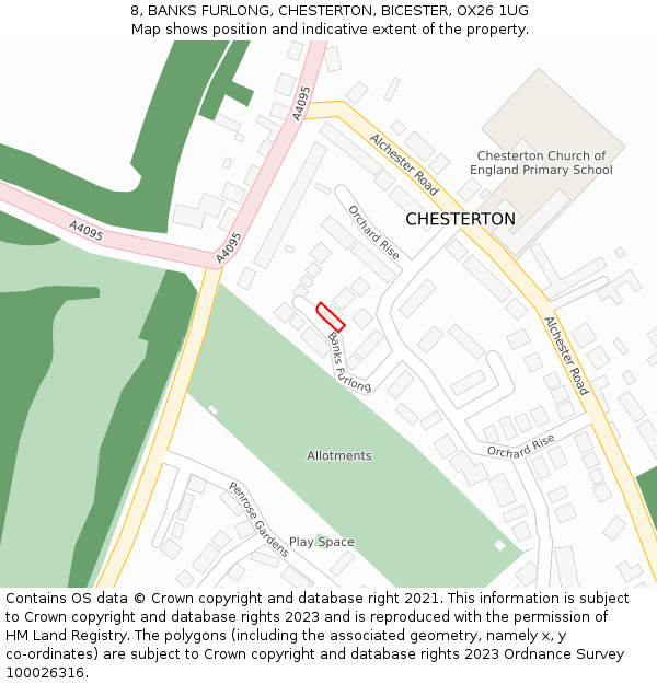 8, BANKS FURLONG, CHESTERTON, BICESTER, OX26 1UG: Location map and indicative extent of plot