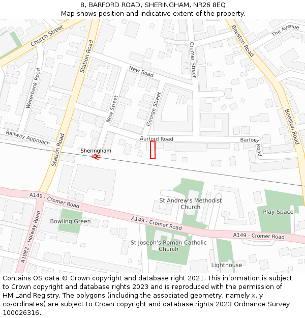 8, BARFORD ROAD, SHERINGHAM, NR26 8EQ: Location map and indicative extent of plot
