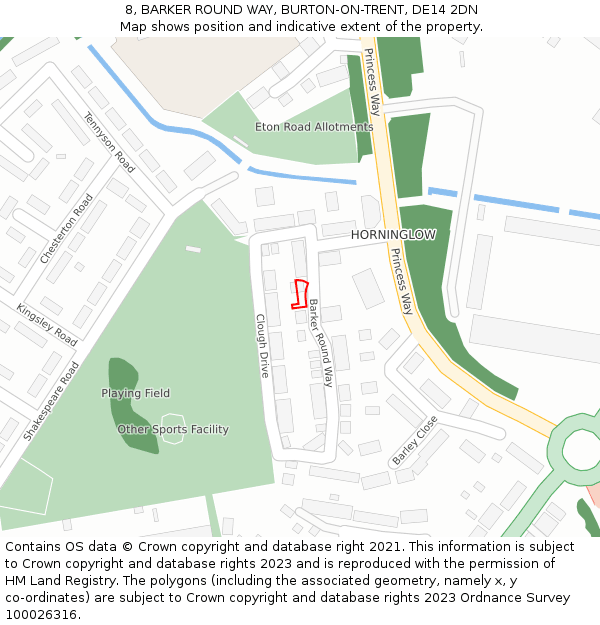 8, BARKER ROUND WAY, BURTON-ON-TRENT, DE14 2DN: Location map and indicative extent of plot