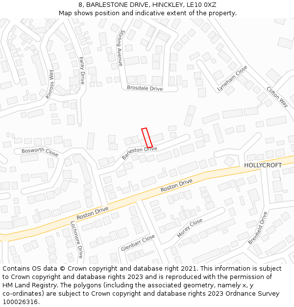 8, BARLESTONE DRIVE, HINCKLEY, LE10 0XZ: Location map and indicative extent of plot