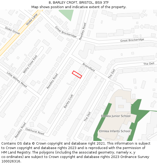 8, BARLEY CROFT, BRISTOL, BS9 3TF: Location map and indicative extent of plot