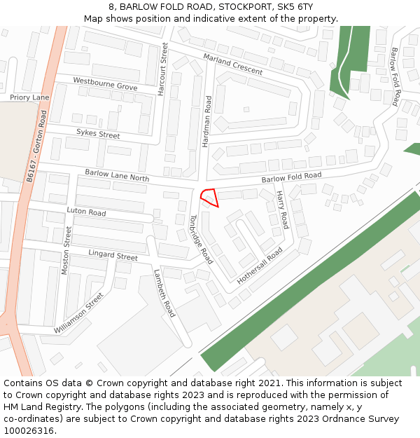 8, BARLOW FOLD ROAD, STOCKPORT, SK5 6TY: Location map and indicative extent of plot