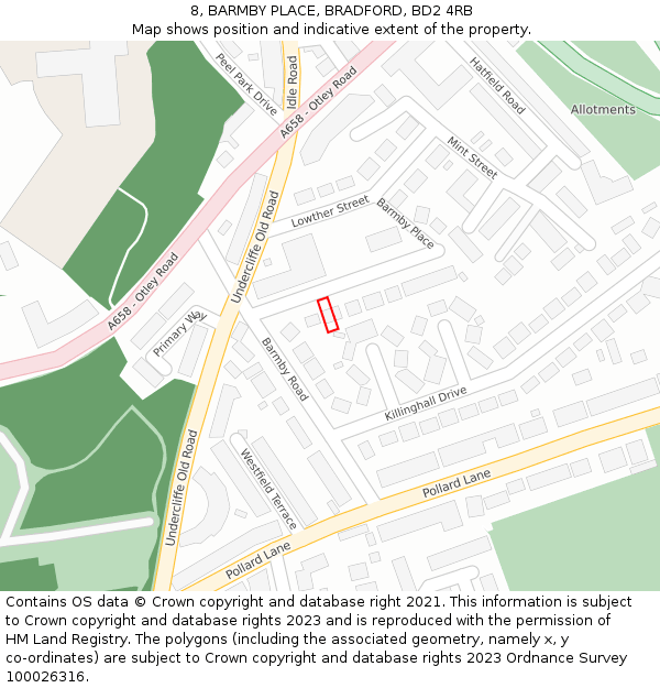8, BARMBY PLACE, BRADFORD, BD2 4RB: Location map and indicative extent of plot