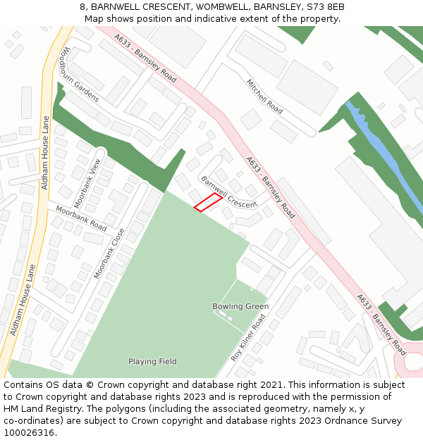 8, BARNWELL CRESCENT, WOMBWELL, BARNSLEY, S73 8EB: Location map and indicative extent of plot