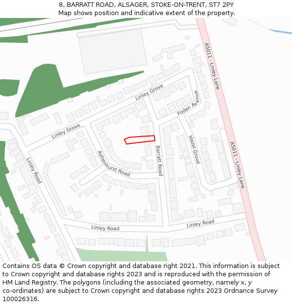 8, BARRATT ROAD, ALSAGER, STOKE-ON-TRENT, ST7 2PY: Location map and indicative extent of plot