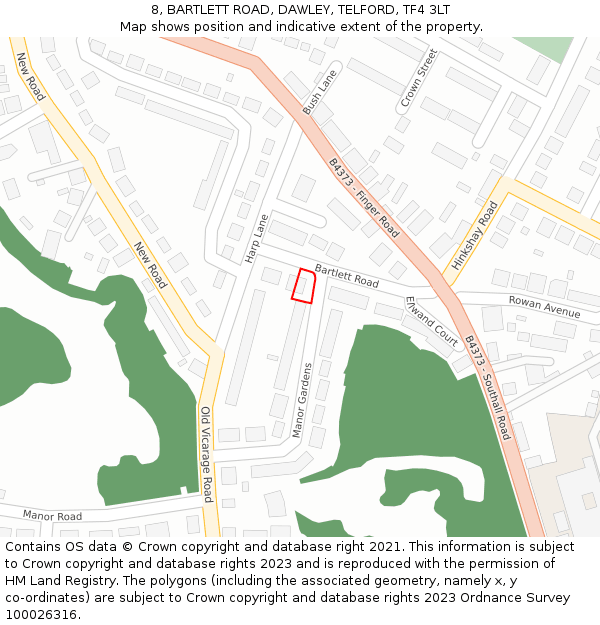 8, BARTLETT ROAD, DAWLEY, TELFORD, TF4 3LT: Location map and indicative extent of plot