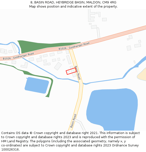 8, BASIN ROAD, HEYBRIDGE BASIN, MALDON, CM9 4RG: Location map and indicative extent of plot